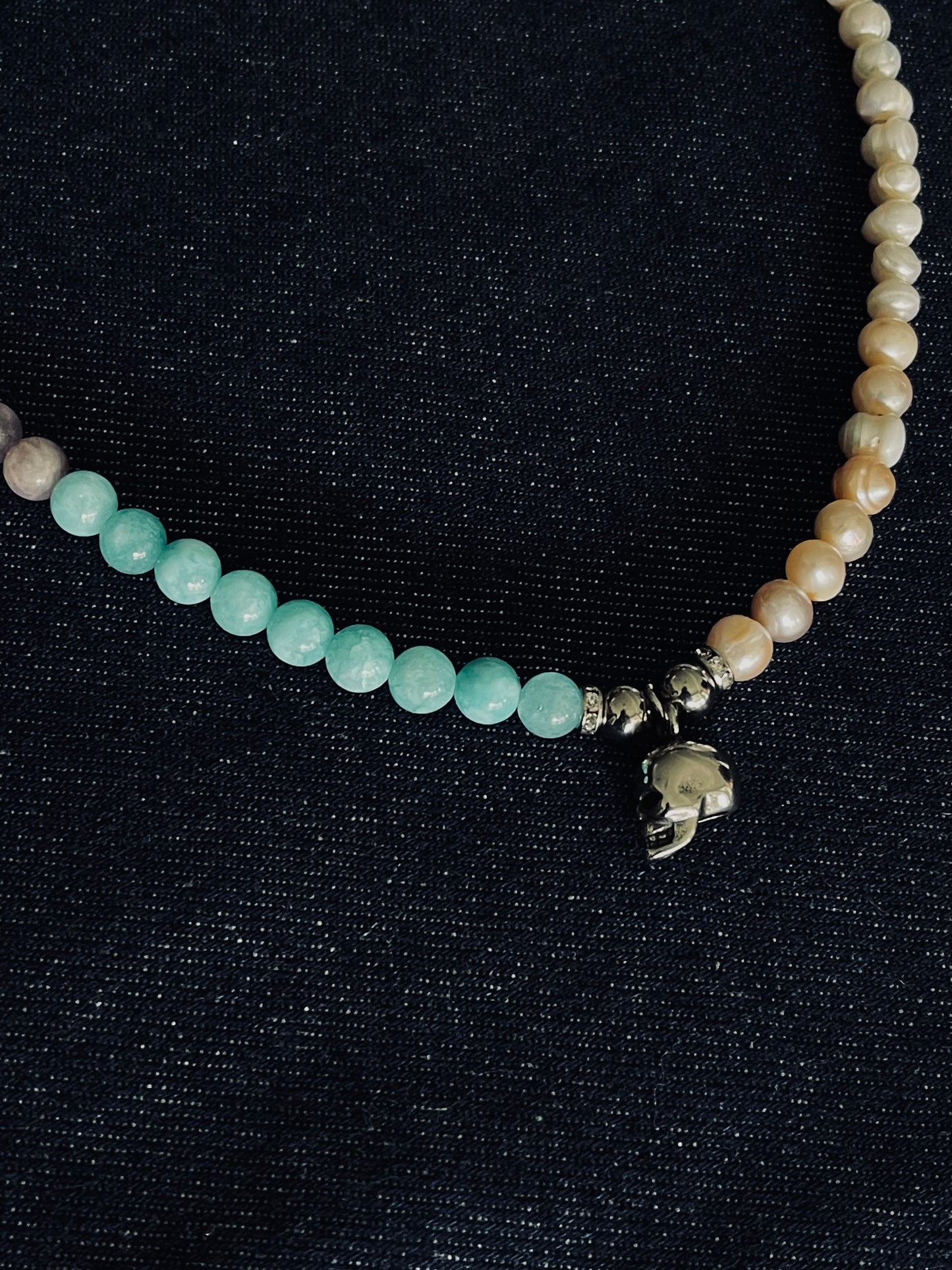 MORS VINCIT OMNIA PEARL NECKLACE | TURQUOISE & AMETHYST STONE & PEARL