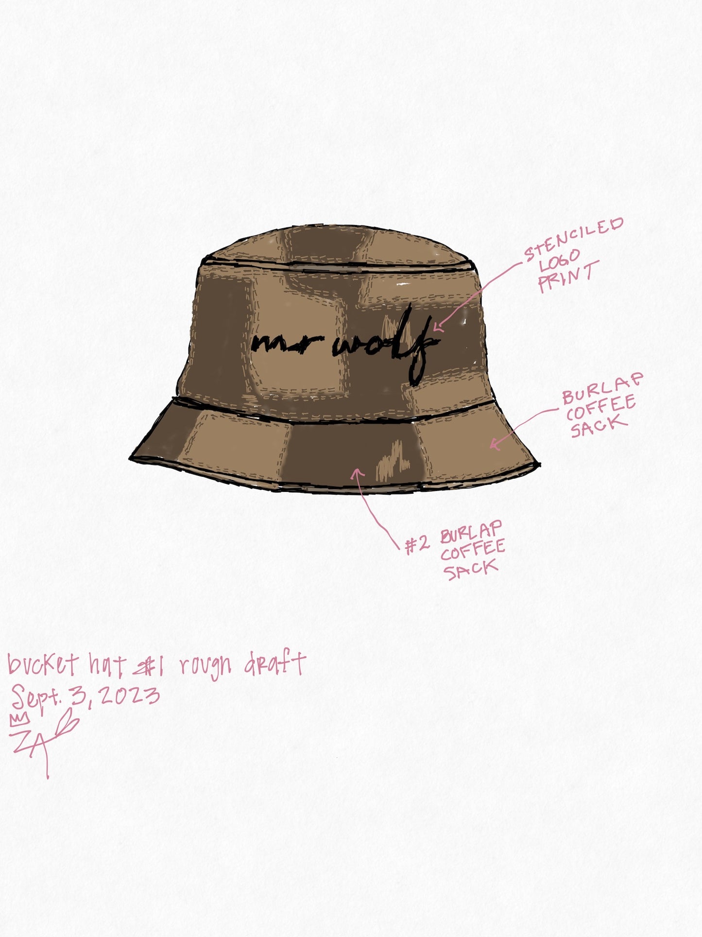 Burlap Patchwork Script Logo Bucket Hat