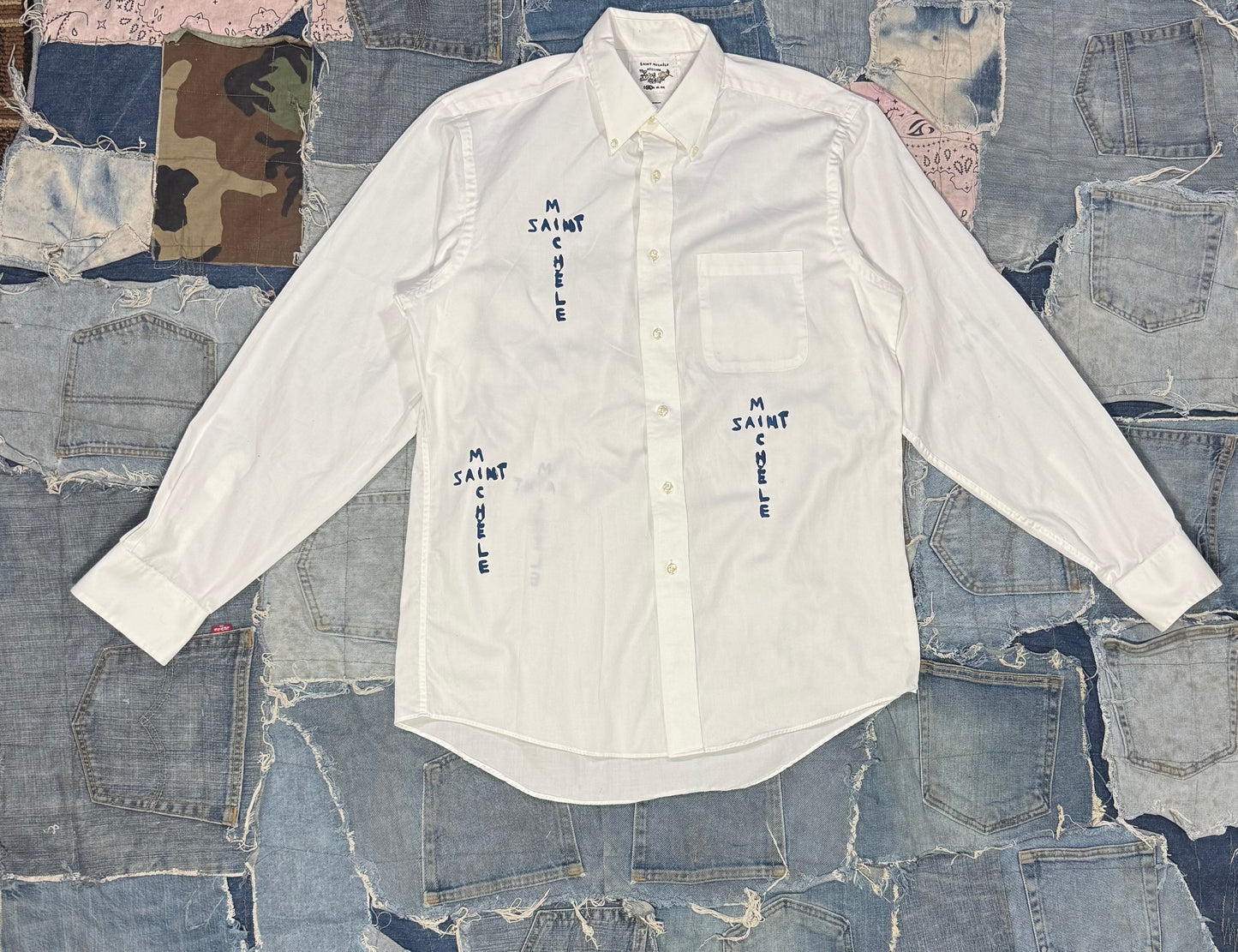 $AINT OF ALL $AINT$ REWORKED WHITE BUTTON DOWN | BLUE JEAN