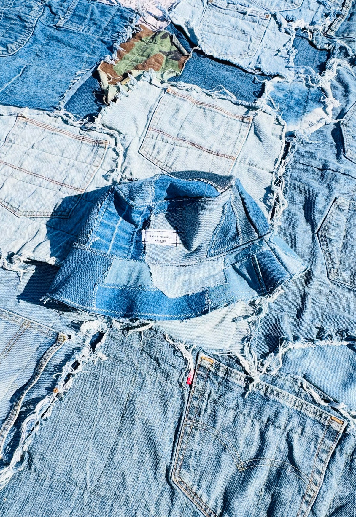 REWORKED PATCHWORK BUCKET HAT | DENIM