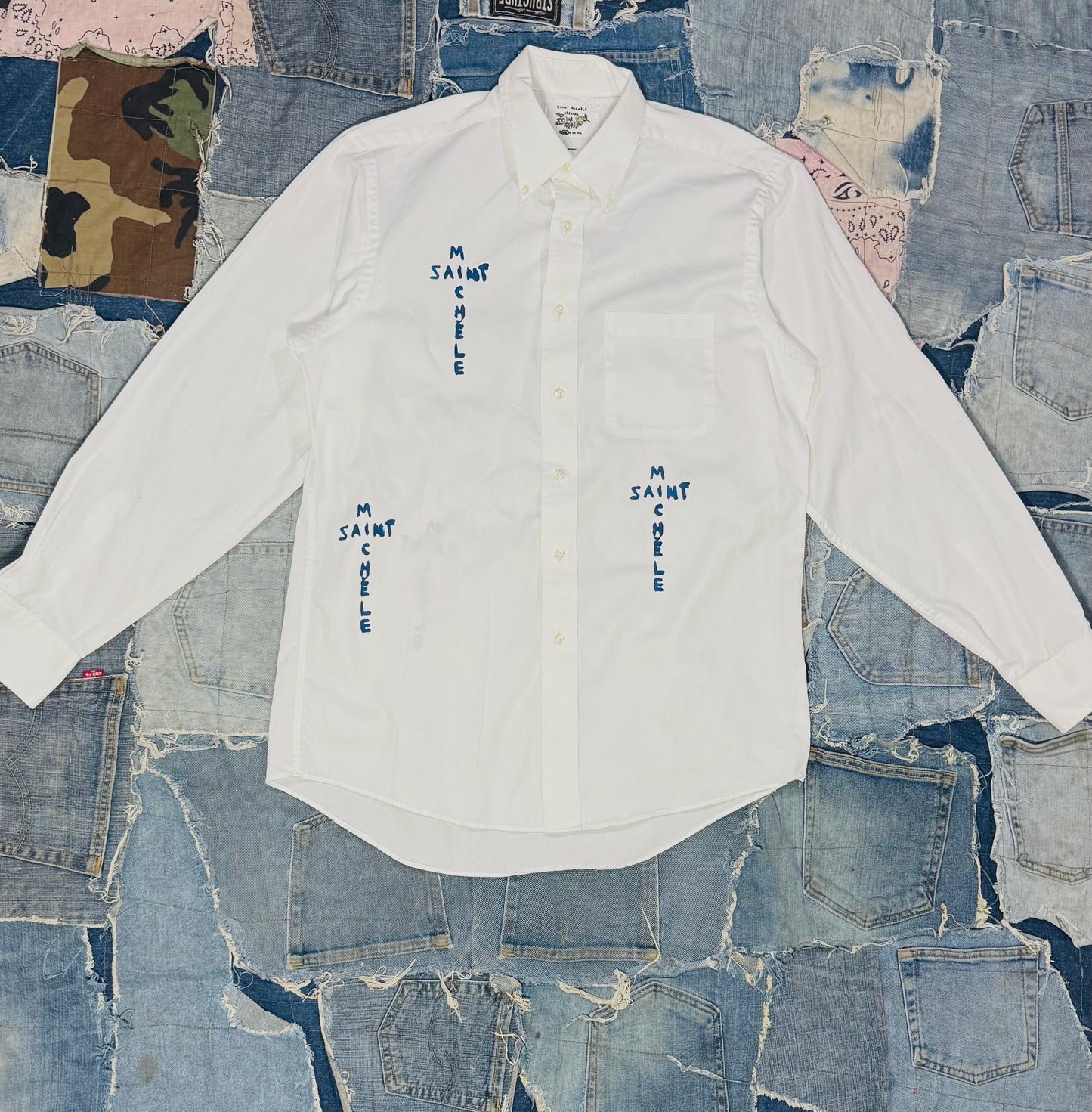 $AINT OF ALL $AINT$ REWORKED WHITE BUTTON DOWN | BLUE JEAN