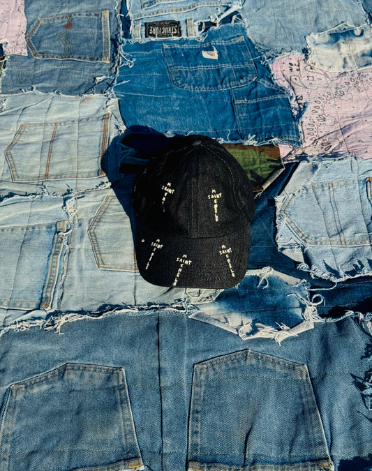 MONOGRAM CROSS LOGO TRUCKER | BLACK RAW DENIM